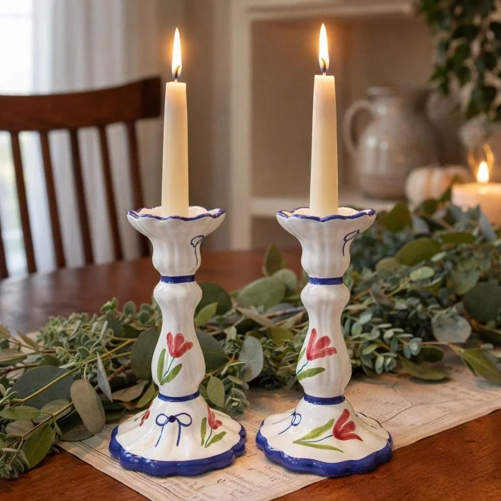2 Hand Painted‎ Italian Ceramic Candle Holders 9